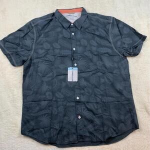 Cypress Club SZ L Men’s Dark Tropical Leaf Print Short Sleeve Button Down Shirt